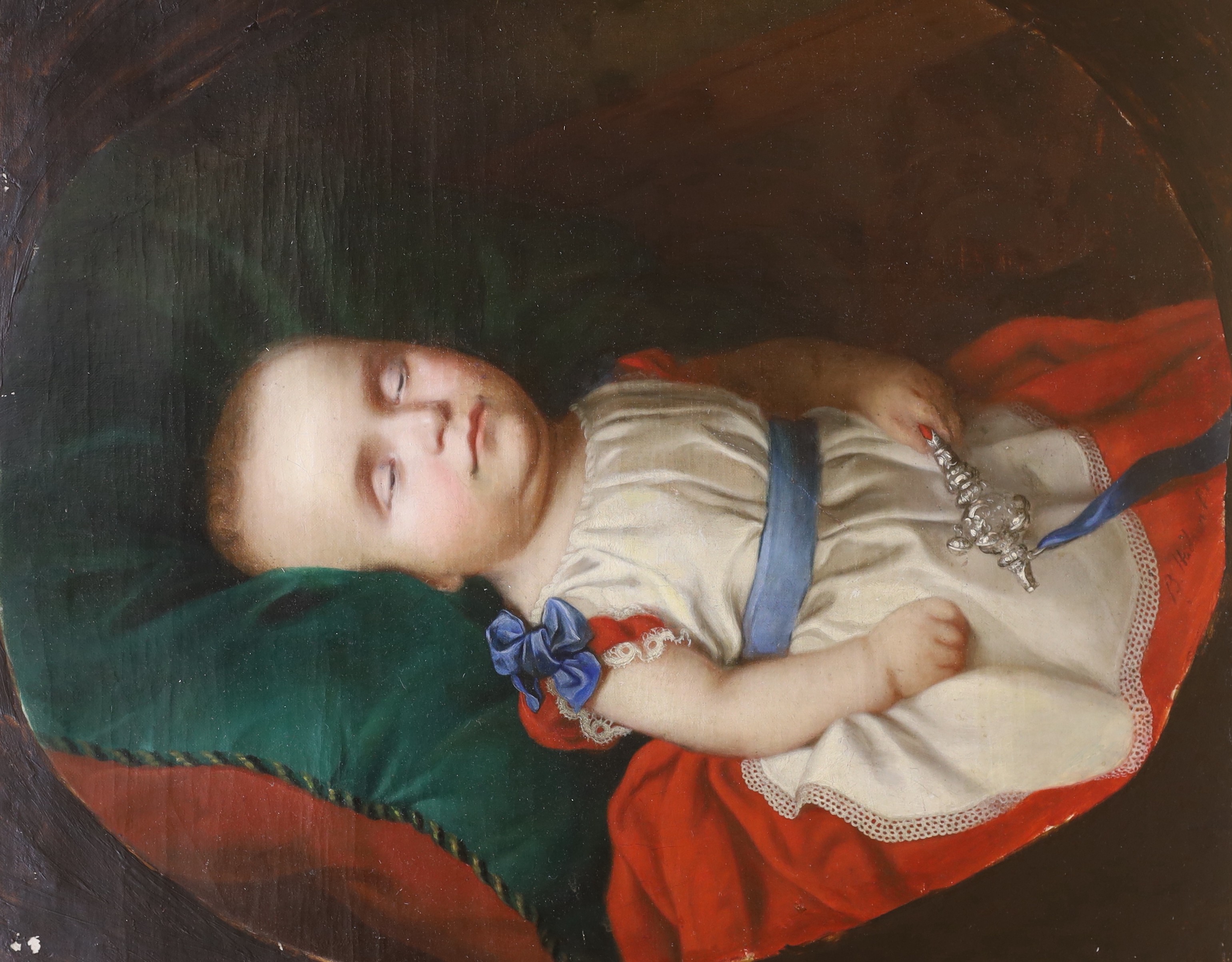 Continental School , oil on canvas, a sleeping child, 61 x 51cm, unframed